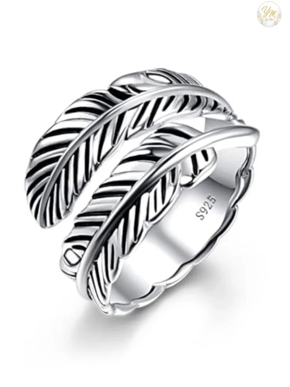 S925 Sterling Silver Turquoise Feather Ring, Adjustable Statement Jewelry